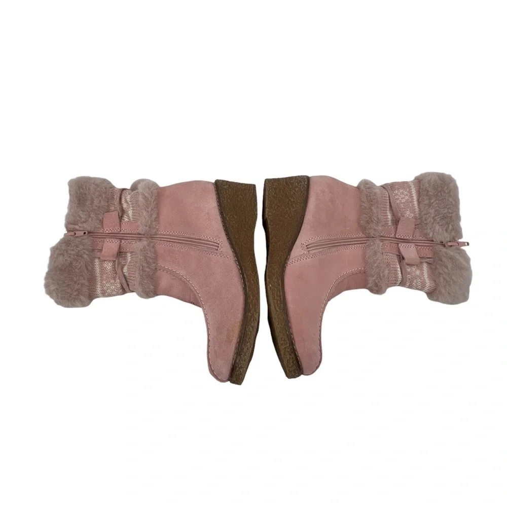 Cherokee Pink Suede Sweater Faux Fur Heeled Boots Size 2 Girl's